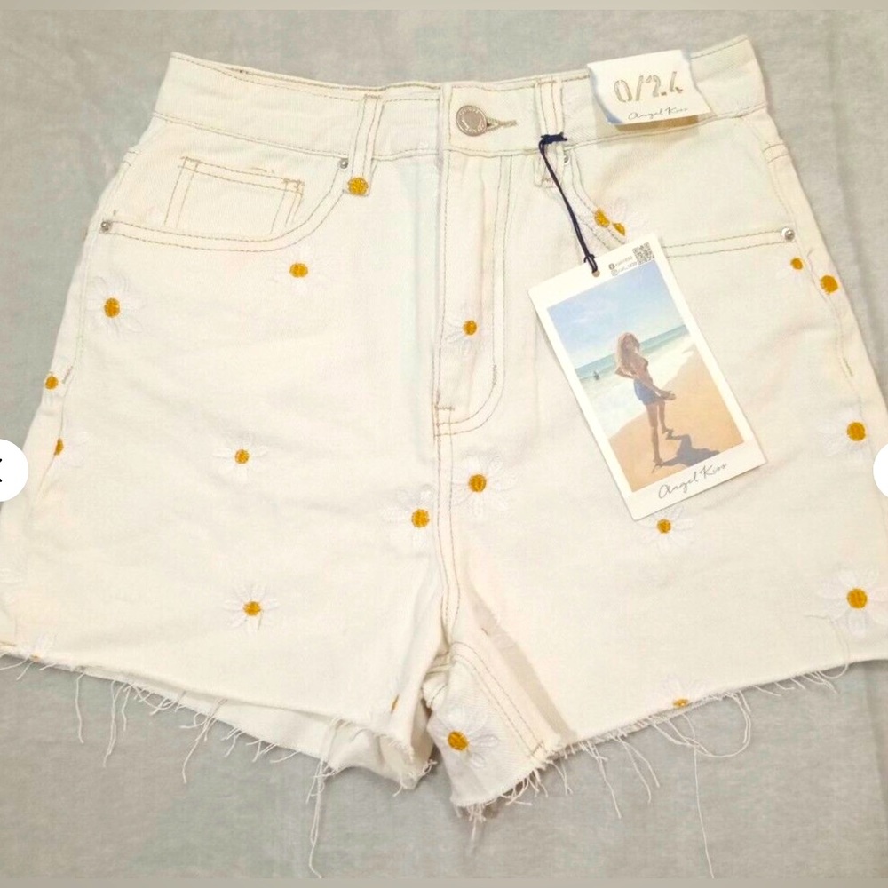 Angel Kiss Off White distress Daisy Denim Shorts
